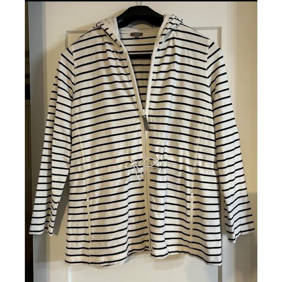 T by Talbots Women Full Zip Hooded Terry Cloth Size 2X Drawstring Black & White - Picture 1 of 7